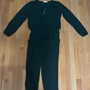 Zenana Dark green long sleeve pants romper